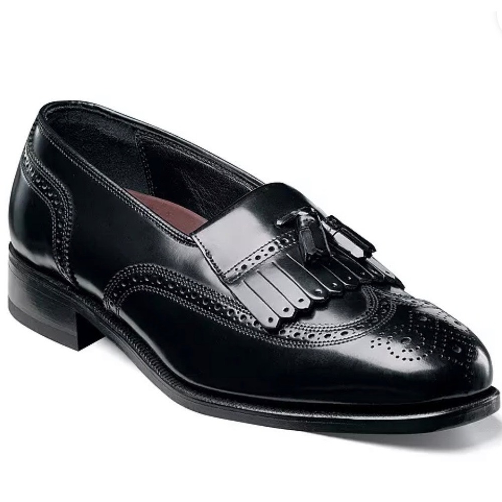 Florsheim Black Leather Tassel Kiltie Loafers Mens 11 B Made in Brazil